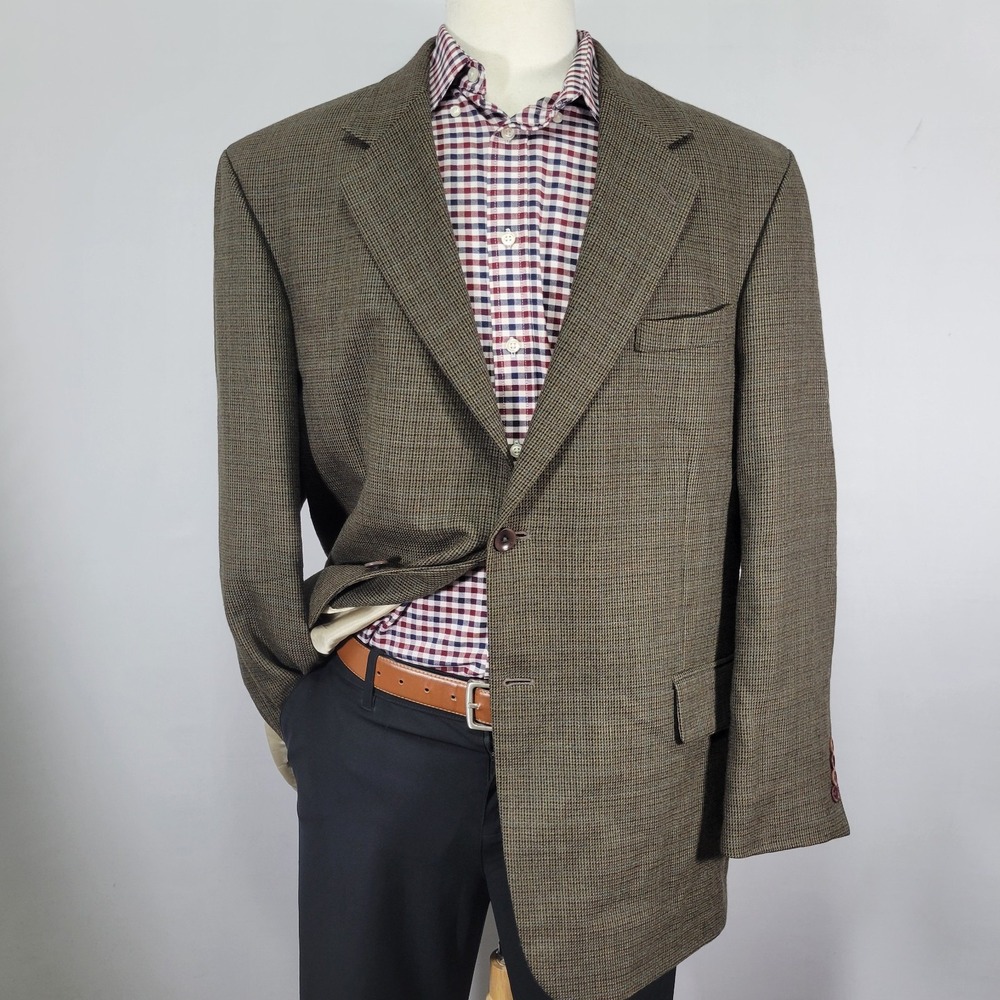 Nautica Men's Sport Coat Blazer Two Button Brown Flannel Lambs Wool Size 46R